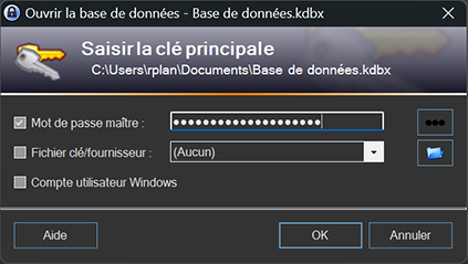 Boîte de dialogue d&apos;invite de clé principale sombre